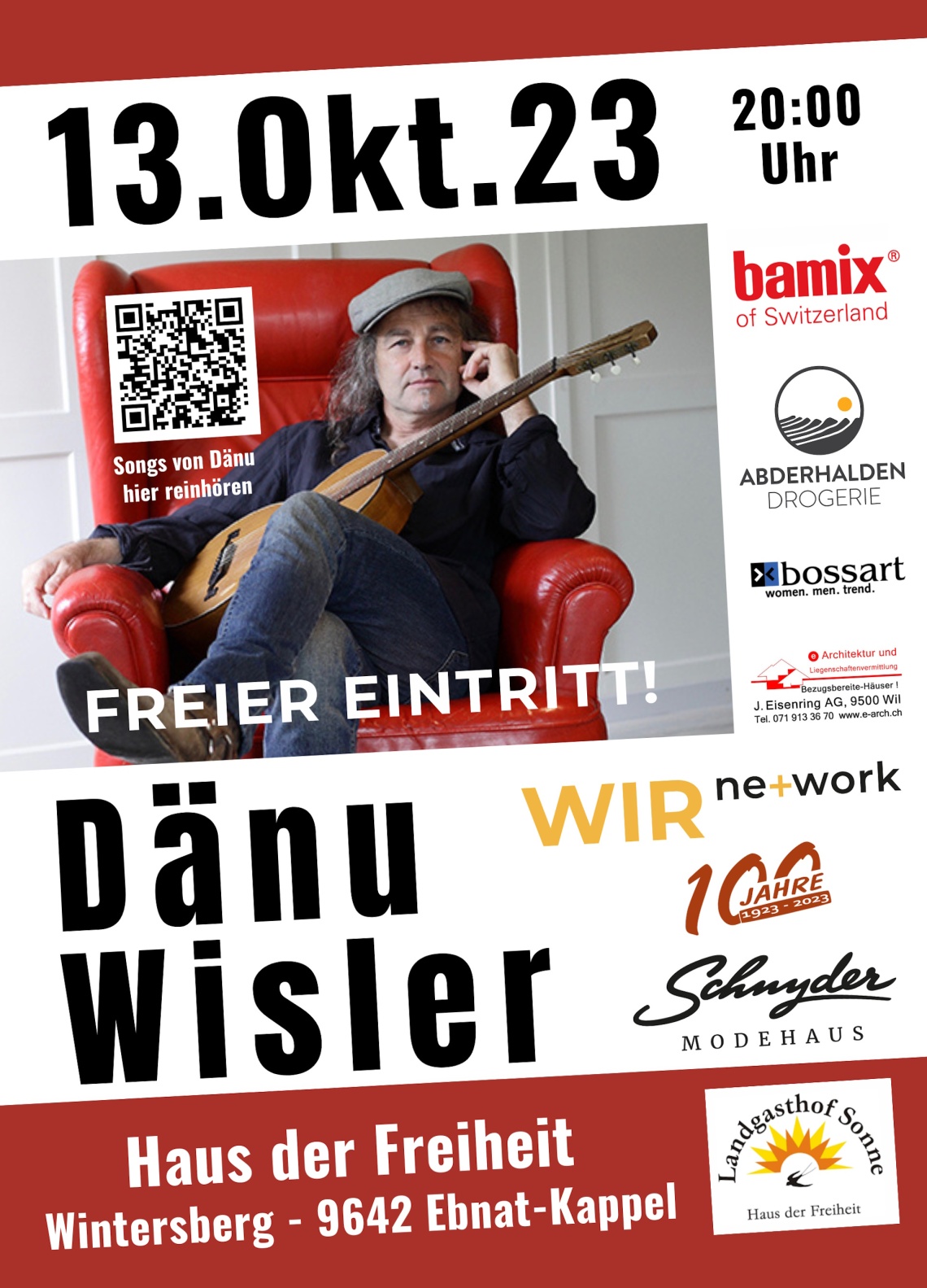 Konzert mit Dänu Wisler & Band (Freitag, 13.10.2023 um  20.00 Uhr)